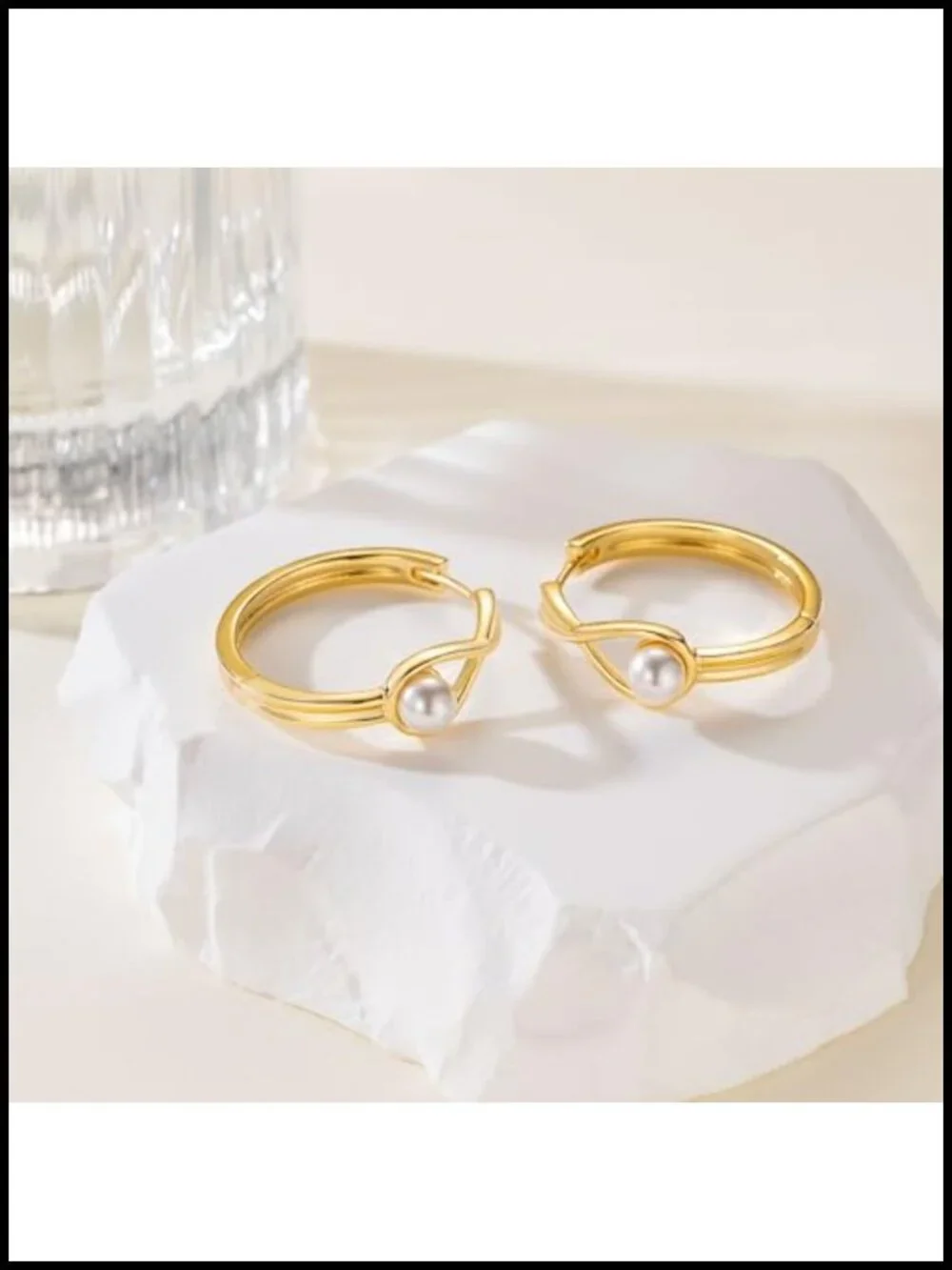14K Gold Plated Pearl Huggie Hoop Earrings for Women - Elegant Hypoallergenic